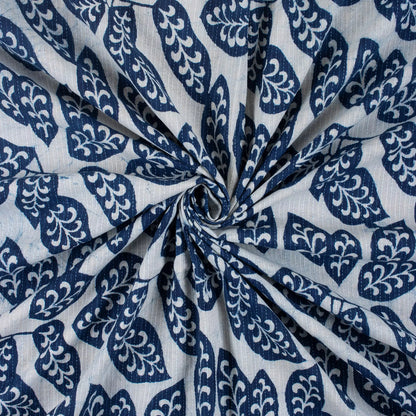 Indigo Hand Block Printed Cotton Kantha Fabric by the Yard