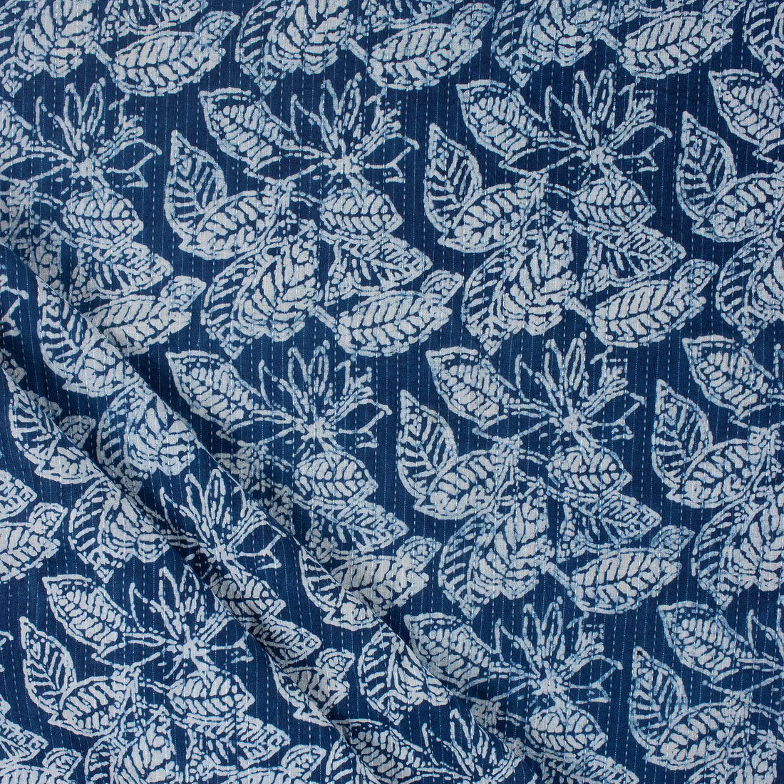 Indian Indigo Leaf Design Kantha Fabric