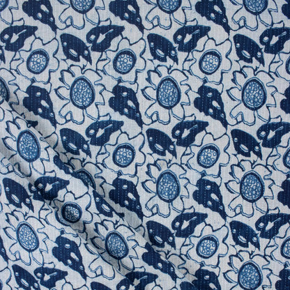 Floral Printed Hand Block Cotton Kantha Fabric