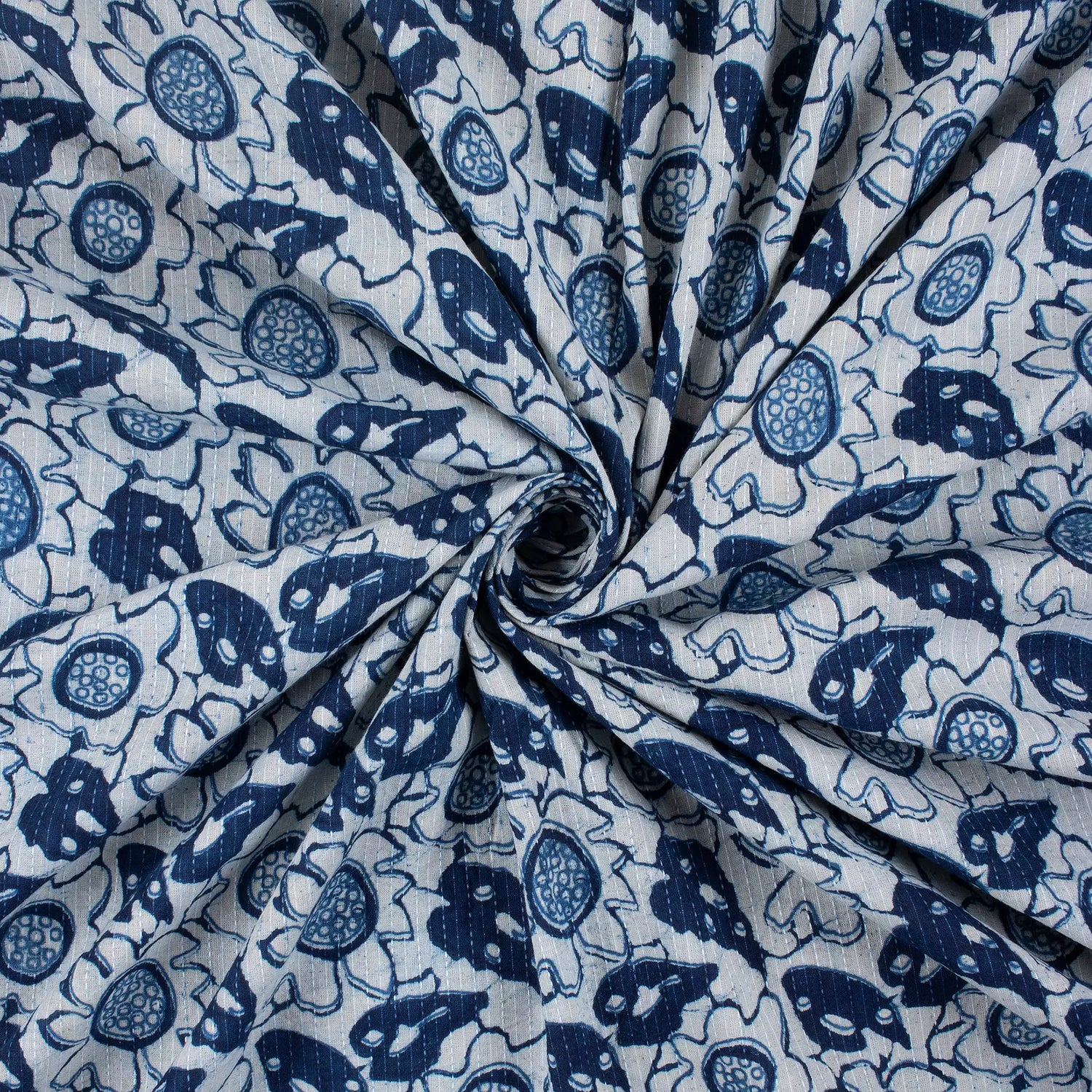 Floral Printed Hand Block Cotton Kantha Fabric