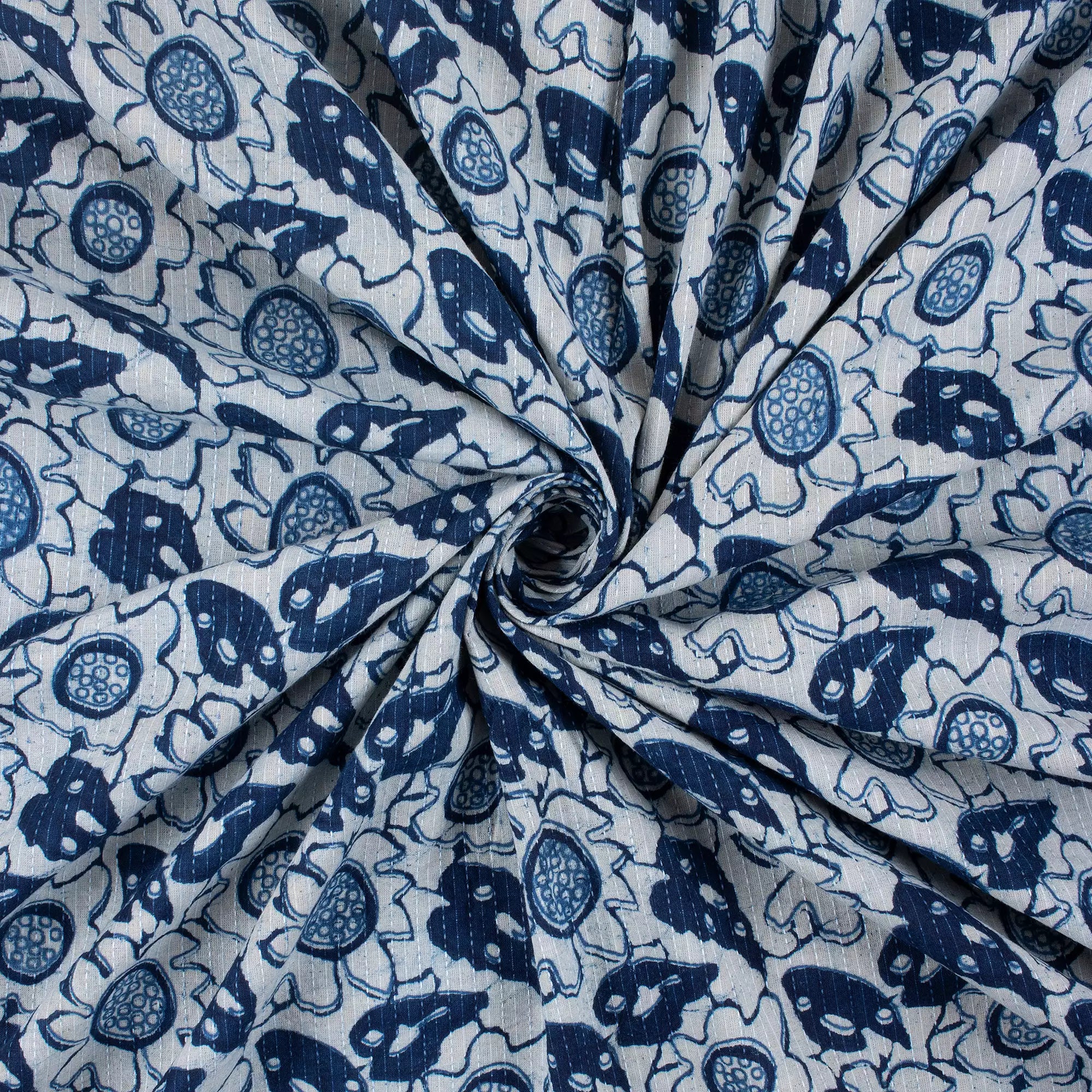 Floral Printed Hand Block Cotton Kantha Fabric