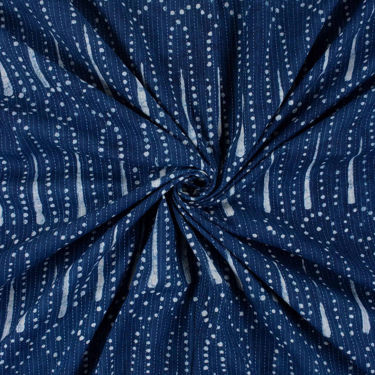 Indigo Blue Hand Block Printed Cotton Kantha Fabric