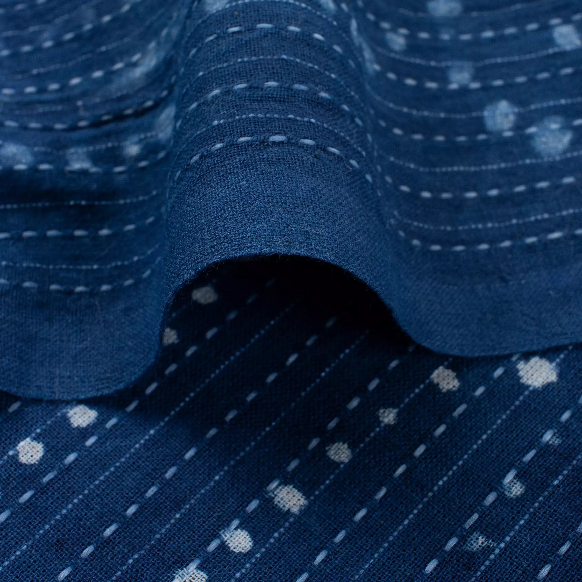 Indigo Blue Hand Block Printed Cotton Kantha Fabric