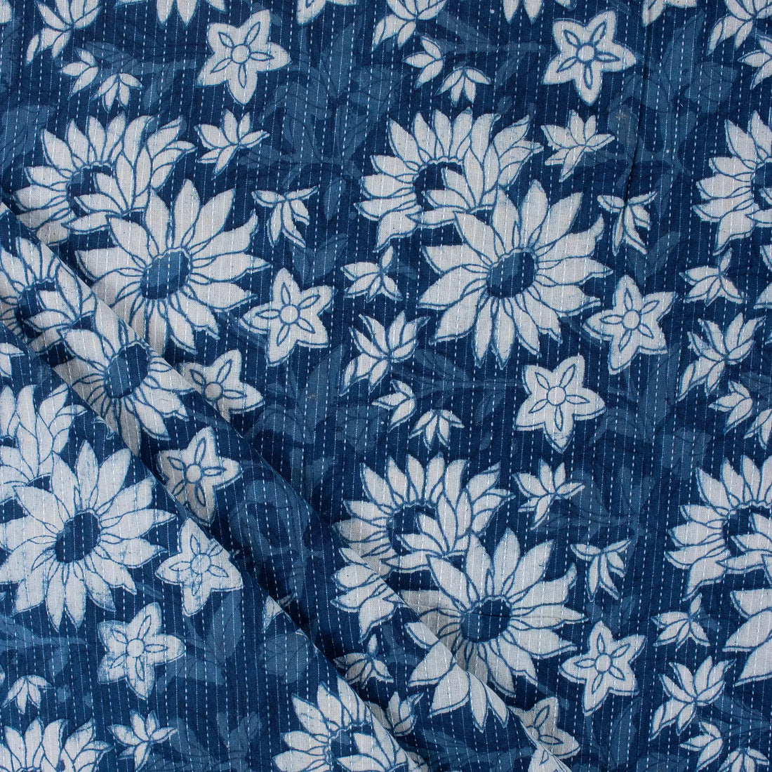 Sunflower Print Cotton Kantha Running Fabric For Dress