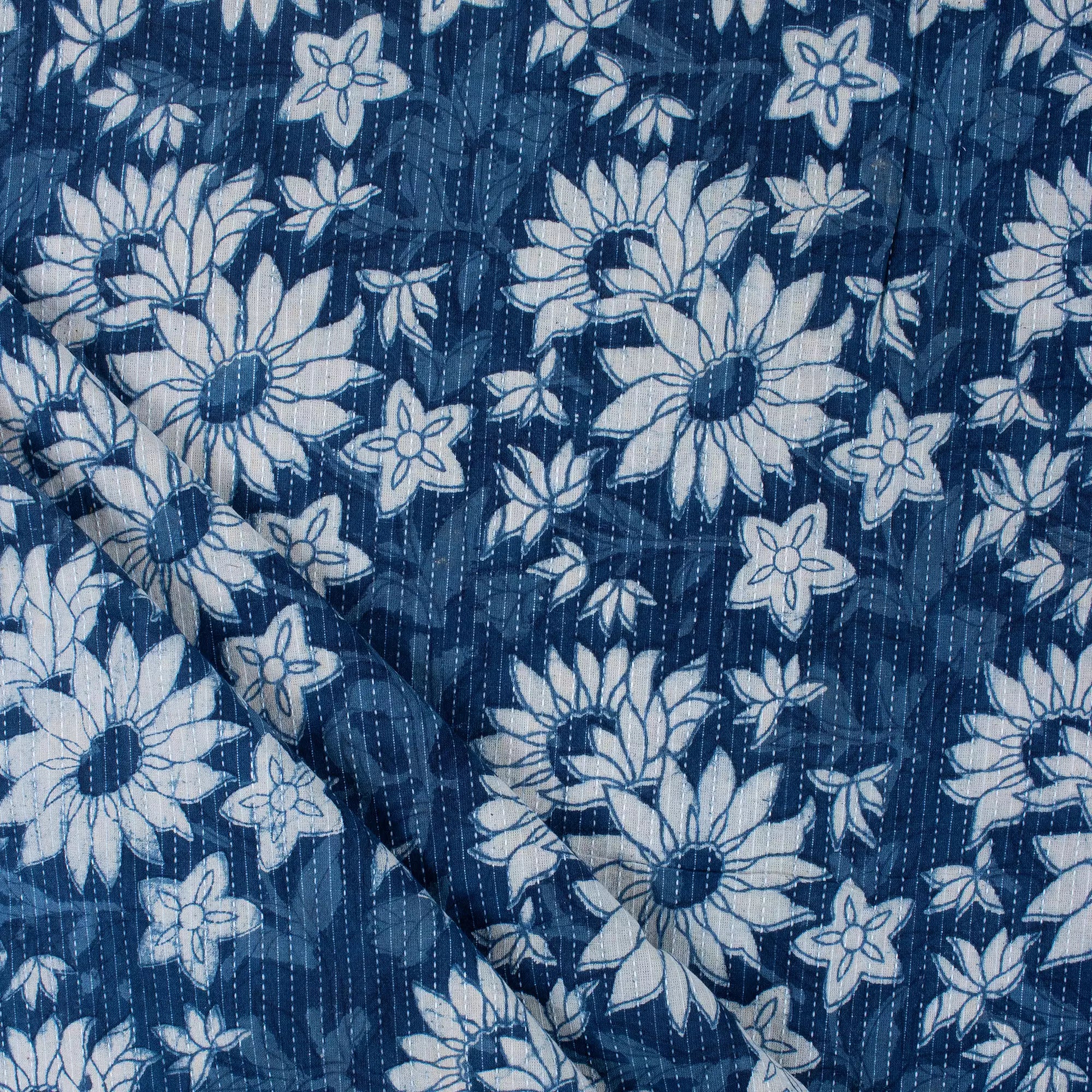 Sunflower Print Cotton Kantha Running Fabric For Dress