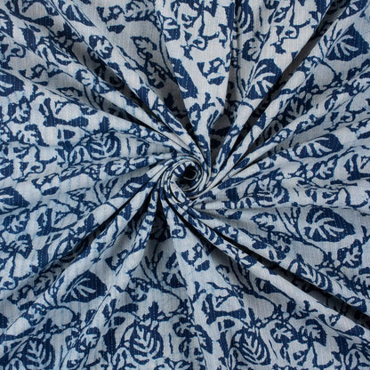 Handmade Indigo Leaf Print Cotton Kantha Fabric