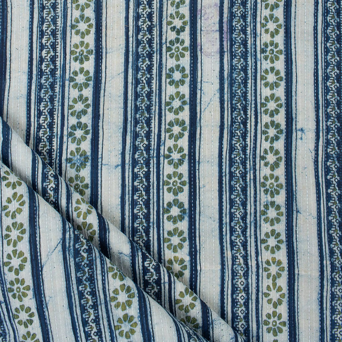 Indigo Block Printed Cotton Kantha Fabric