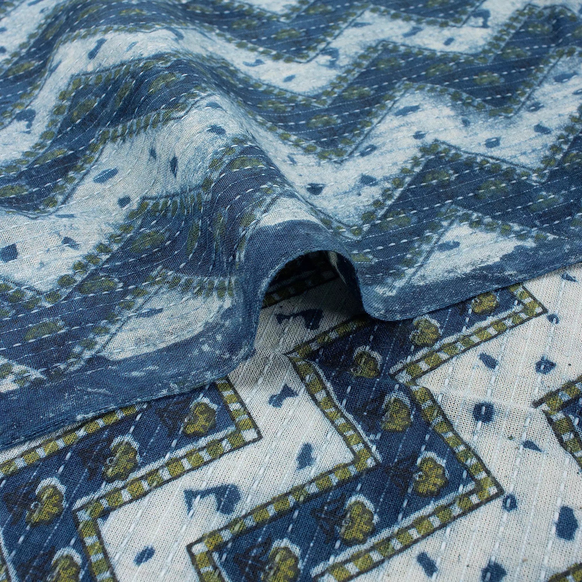 Zig Zag Block Printed Kantha Fabric