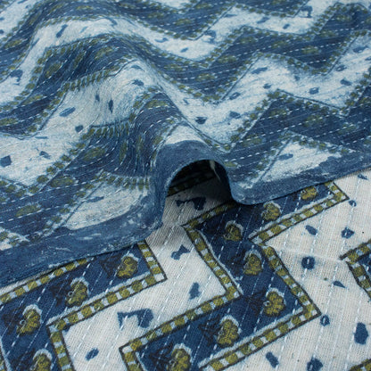 Zig Zag Block Printed Kantha Fabric
