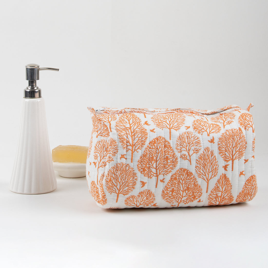 Stylish Tree Pint Hand Blocked Cotton Toiletry Bag Set of 3