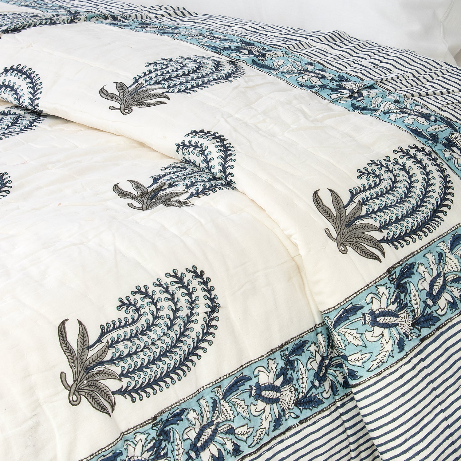 Mulmul Cotton Hand Block Double Bed Quilt