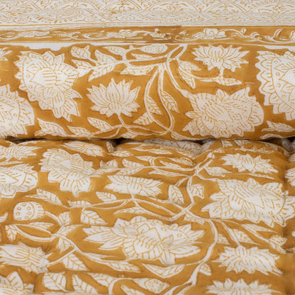 Hand Block Printed Floral Reversible Jaipuri Razai / Quilts for Winter