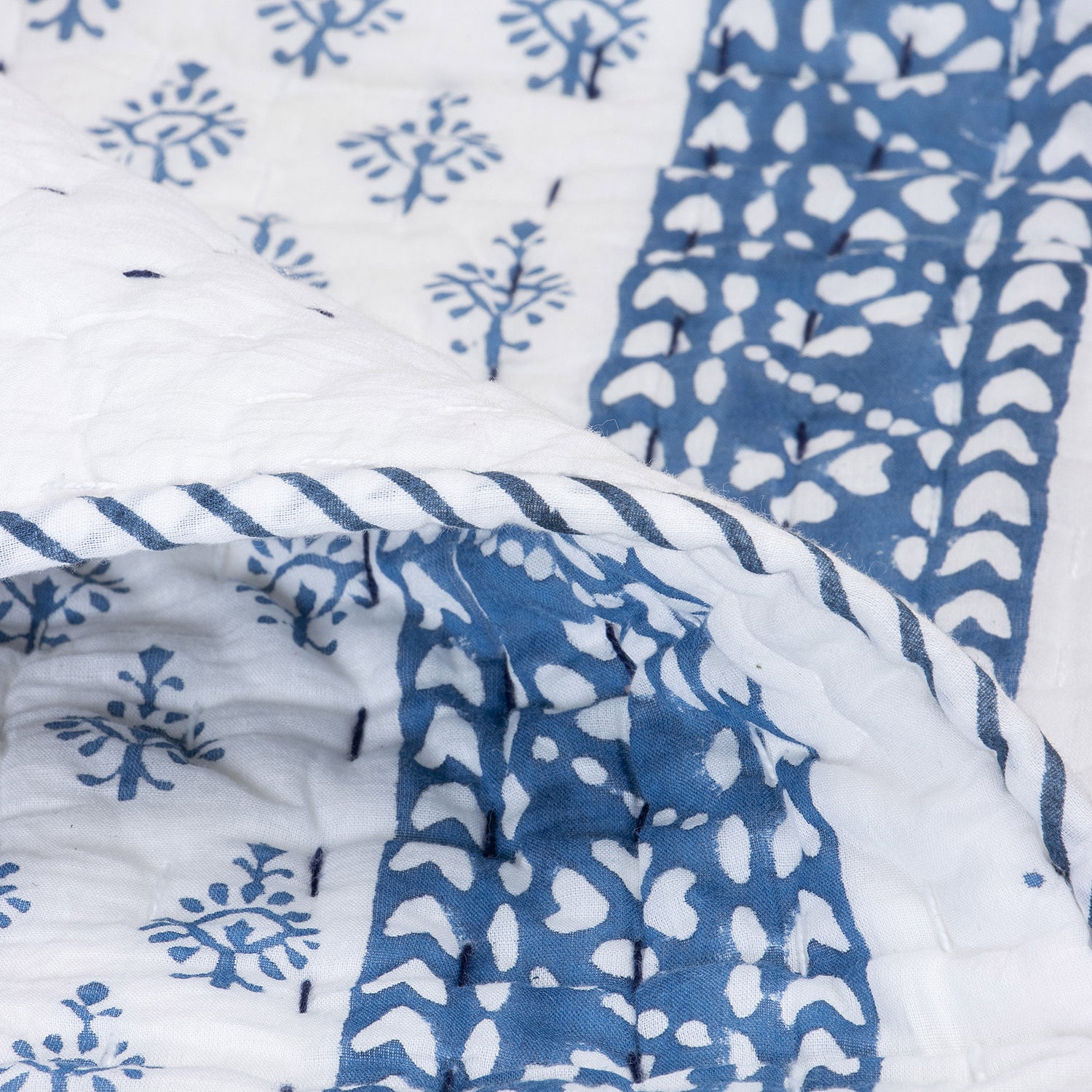 Blue Floral Print Cotton Baby Quilt Comforter Dohar