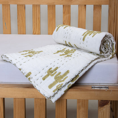 Green Cactus Print Soft Newborn Baby Blanket