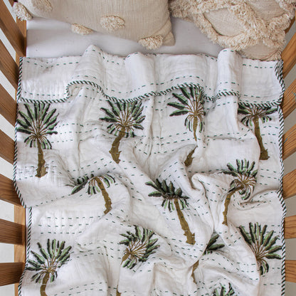 Green Palm Tree Soft Cotton Swaddle Blankets
