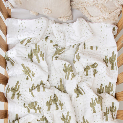 Green Cactus Print Soft Mulmul Cotton Baby Sleeping Blanket