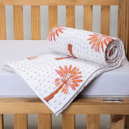 Mustard Yellow Palm Tree Printed Baby AC Blanket