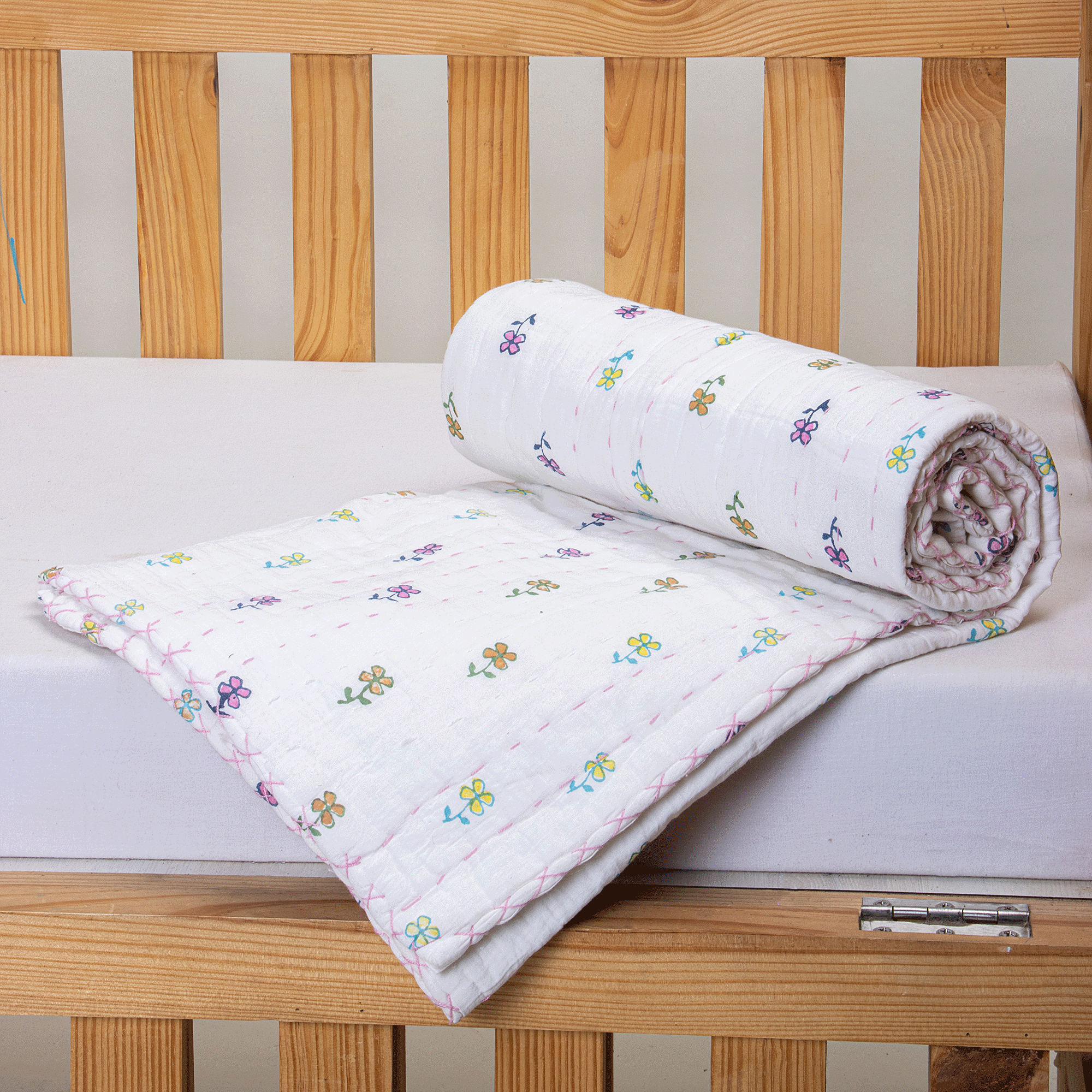 Floral Print Cotton Baby Blanket Set for Winter