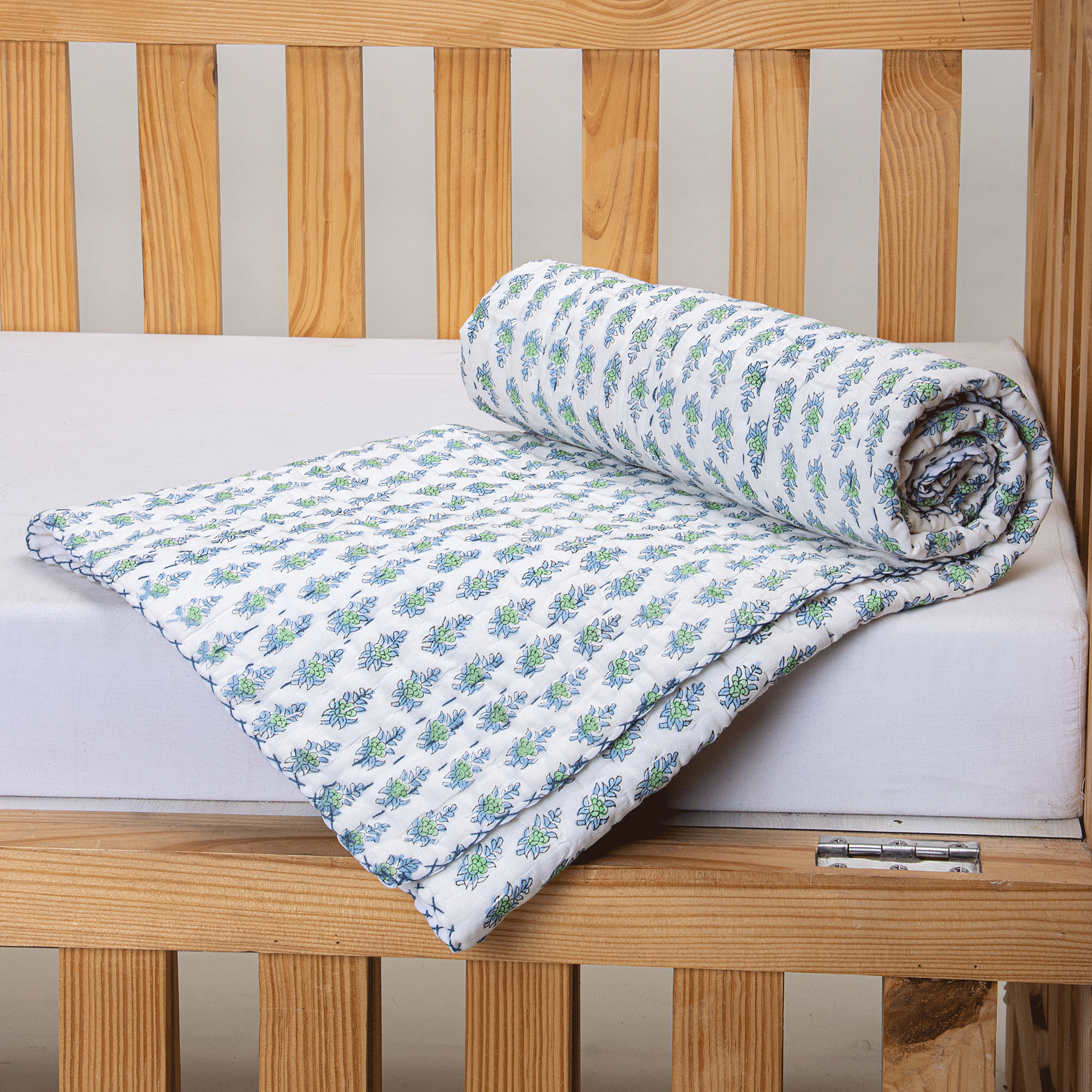 Green Floral Print Pure Cotton Baby Comforter