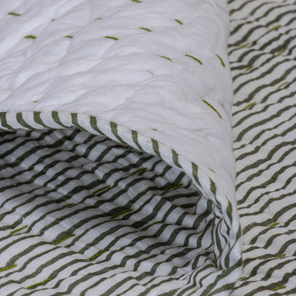 Baby Quilt Green Stripes Print Soft Mulmul Cotton