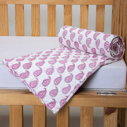 Light Pink Paisley Print Cotton Muslin Baby Blankets