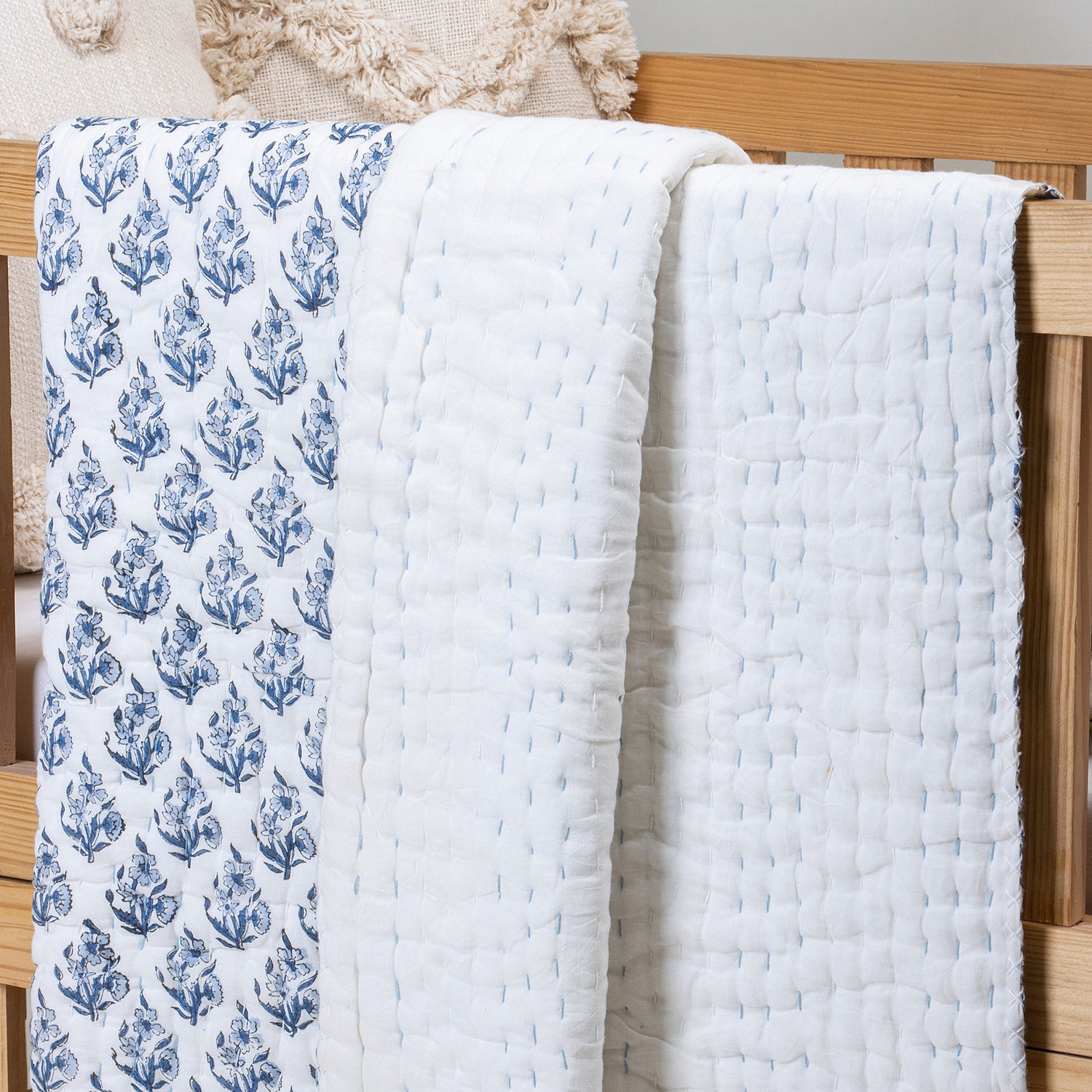 Blue Floral Print Soft Baby Blanket Online