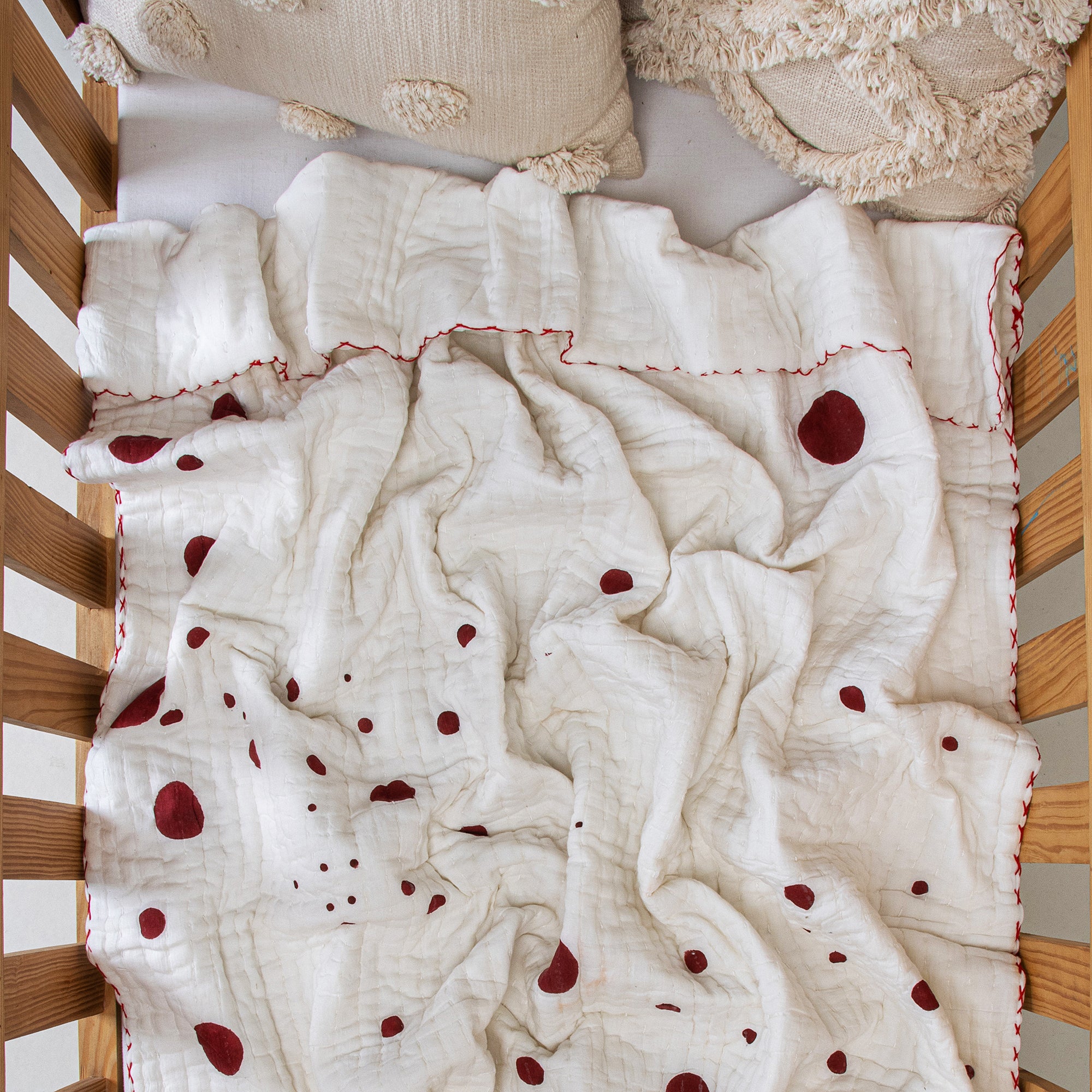 Maroon Dots Print Soft Baby Blankets and Quilts