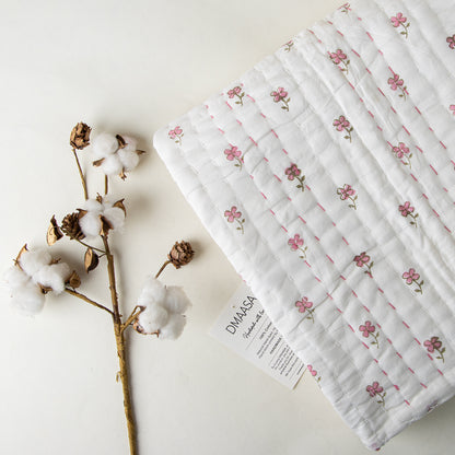 Pink Floral Soft Cotton Baby Blankets