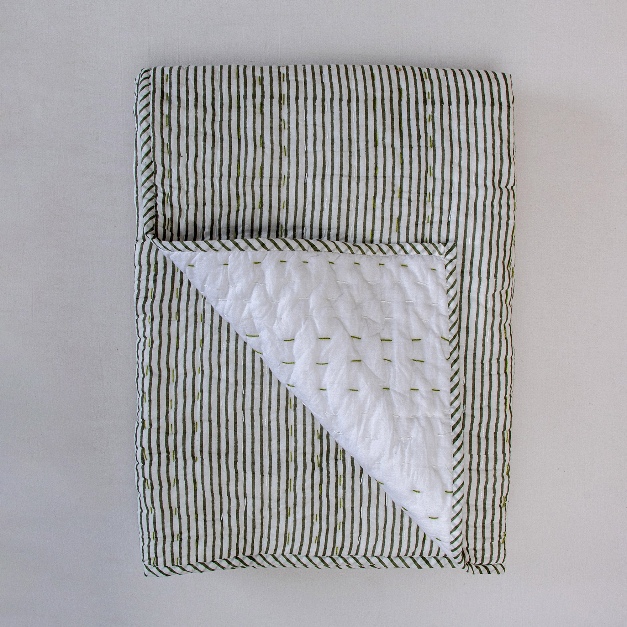 Green Striped Print Cotton Baby Blankets For Summer