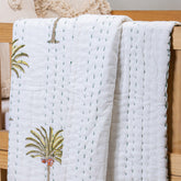 Green Palm Print Cotton Newborn Baby Wrap Blanket