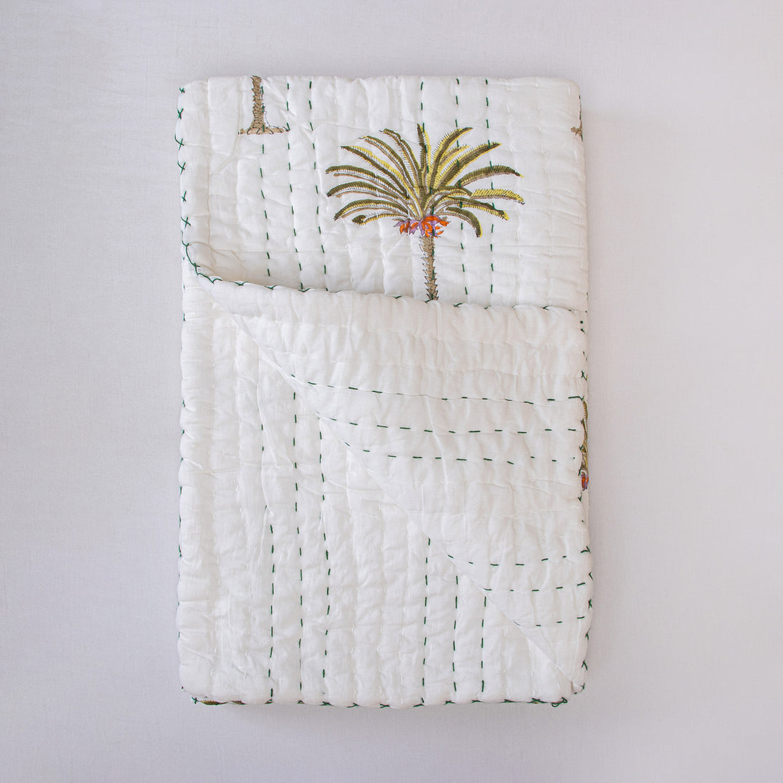 Green Palm Print Cotton Newborn Baby Wrap Blanket