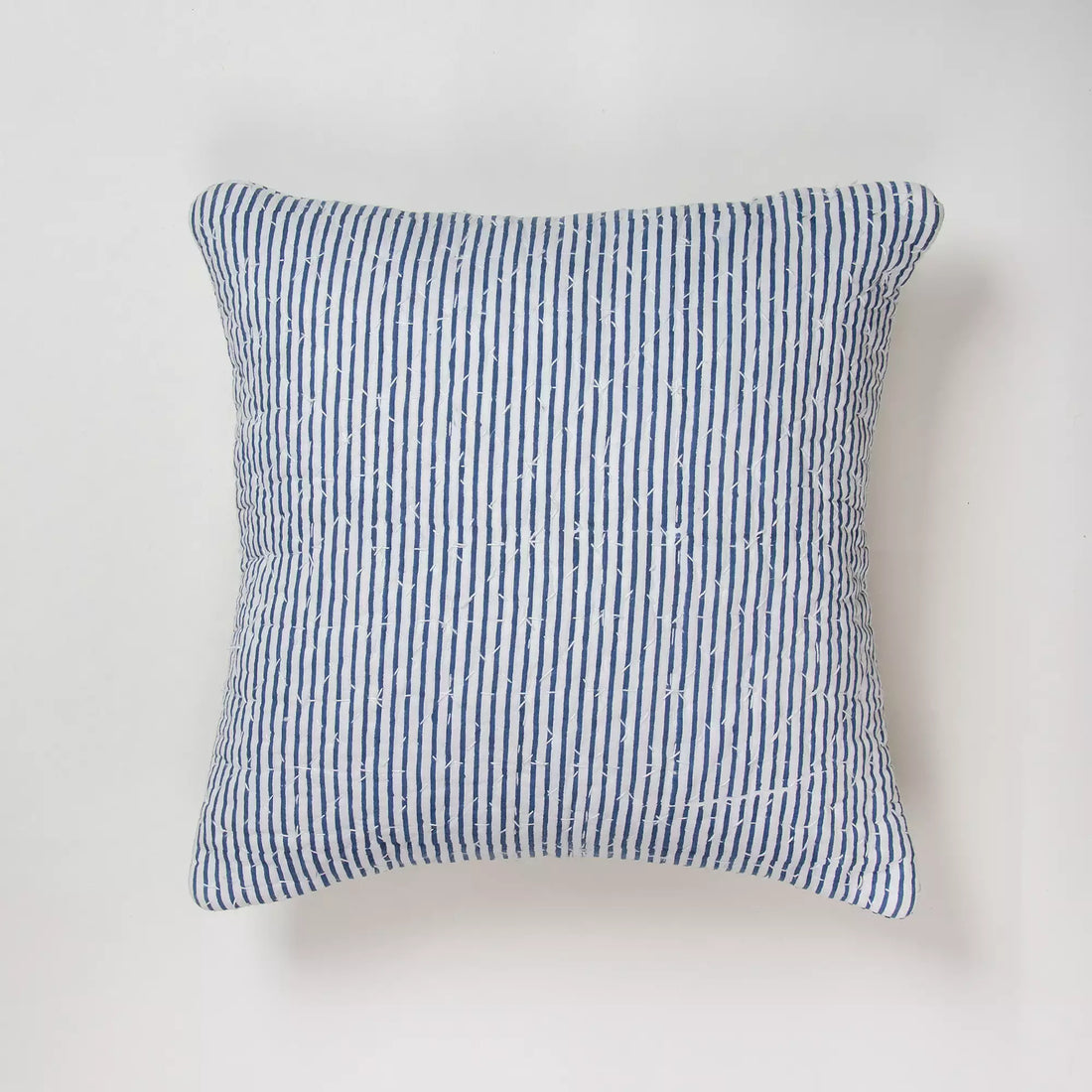 Blue Stripe Kantha Stitched Cotton Cushion Cover