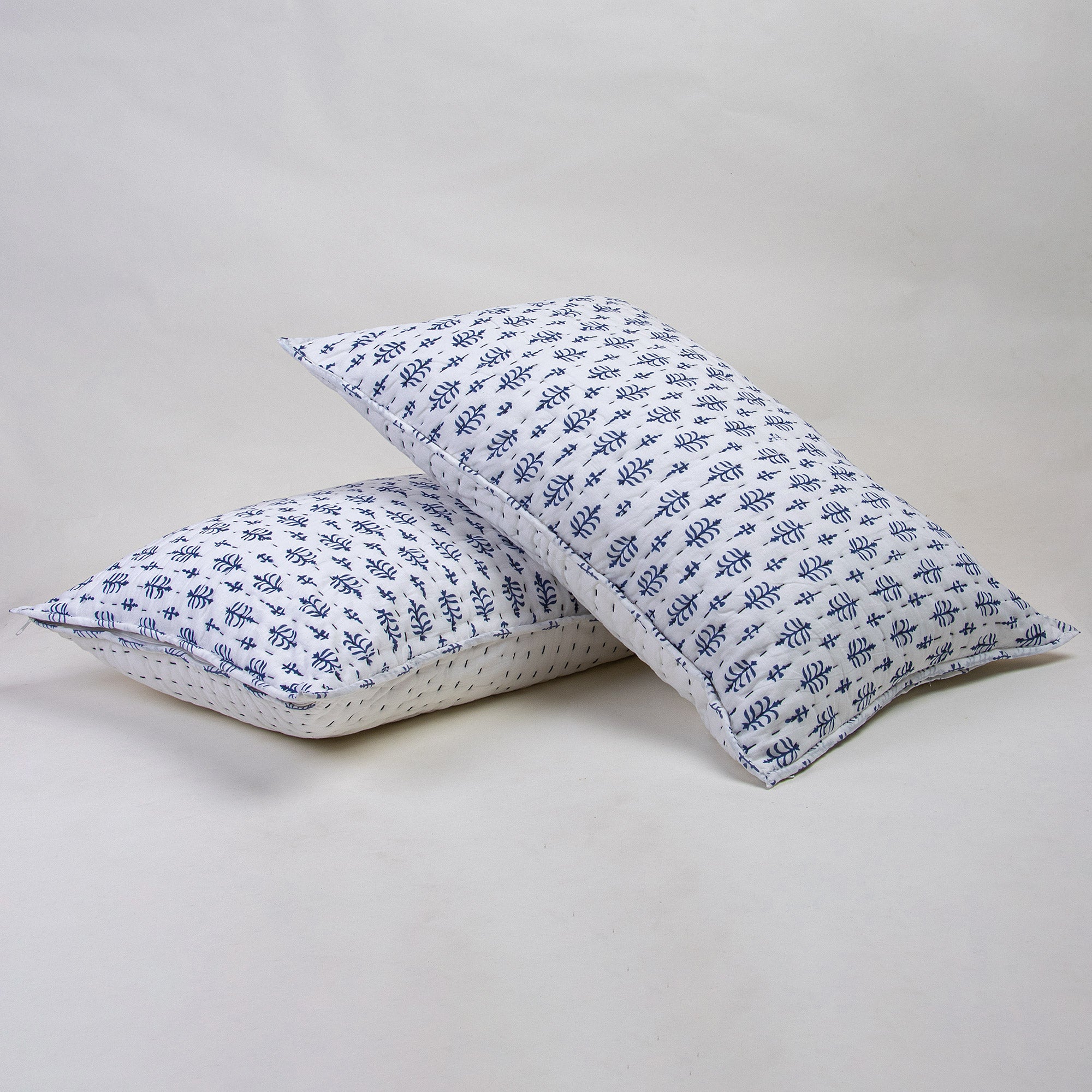 Blue Pure Cotton Kantha Quilted Cushion Cover