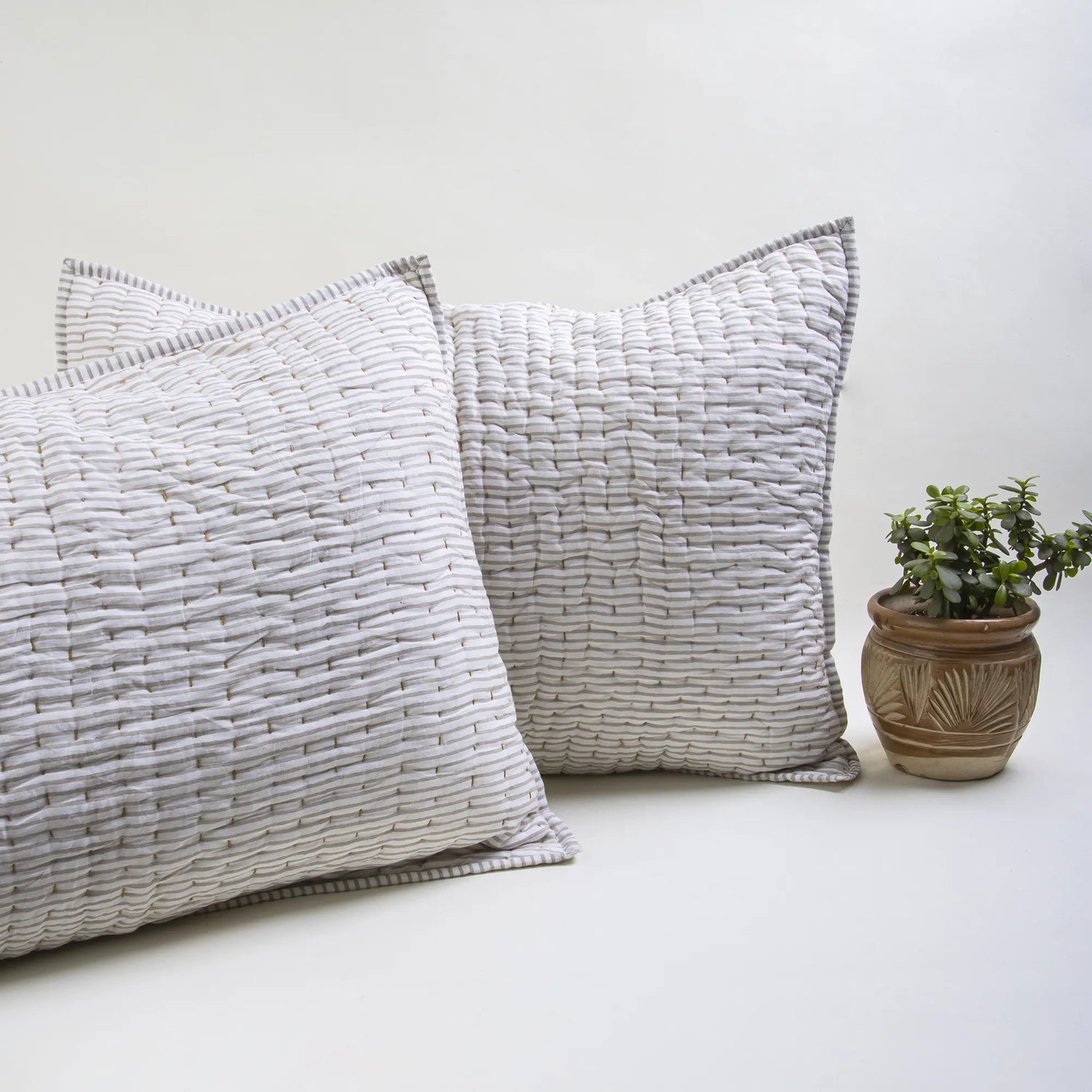 Handmade Kantha Pillow Cover- Stripe