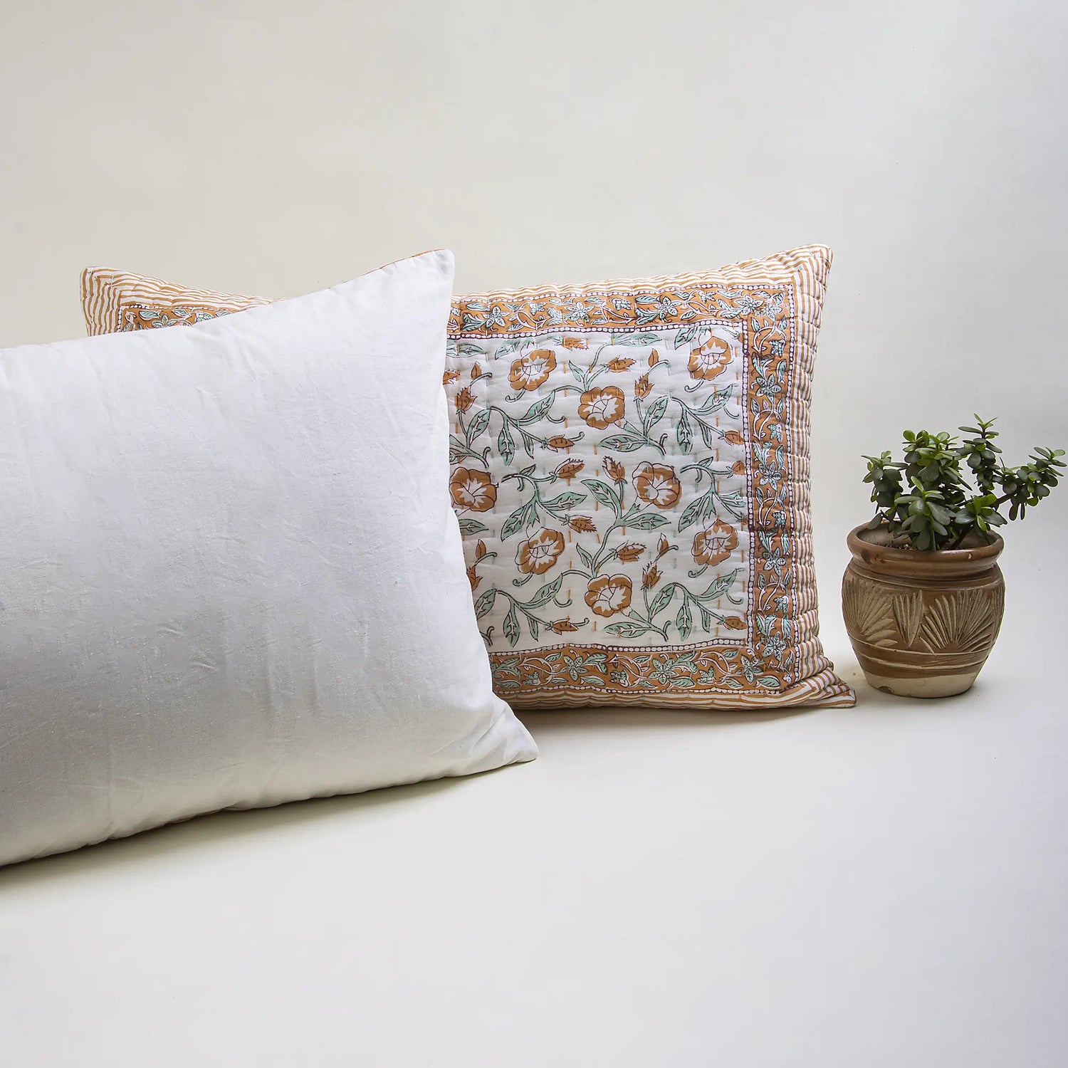 Pillow Case Handmade Floral Print Cotton Kantha
