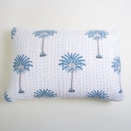 Kantha Blue Palm Print Pure Cotton Pillow Covers