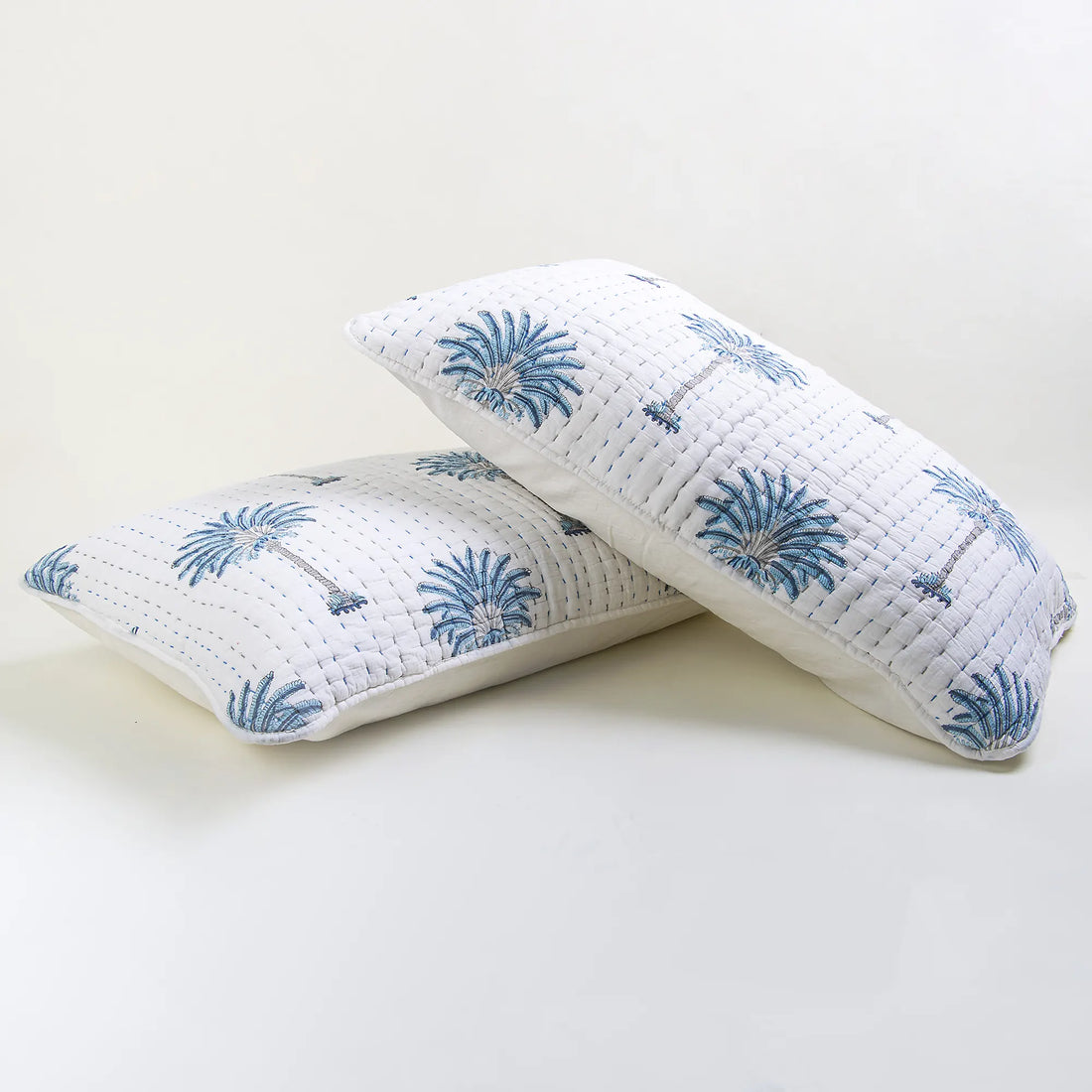 Kantha Blue Palm Print Pure Cotton Pillow Covers