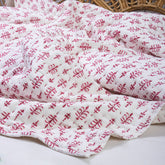 Pink Floral Printed Pure Cotton Jaipuri Kantha Quilt