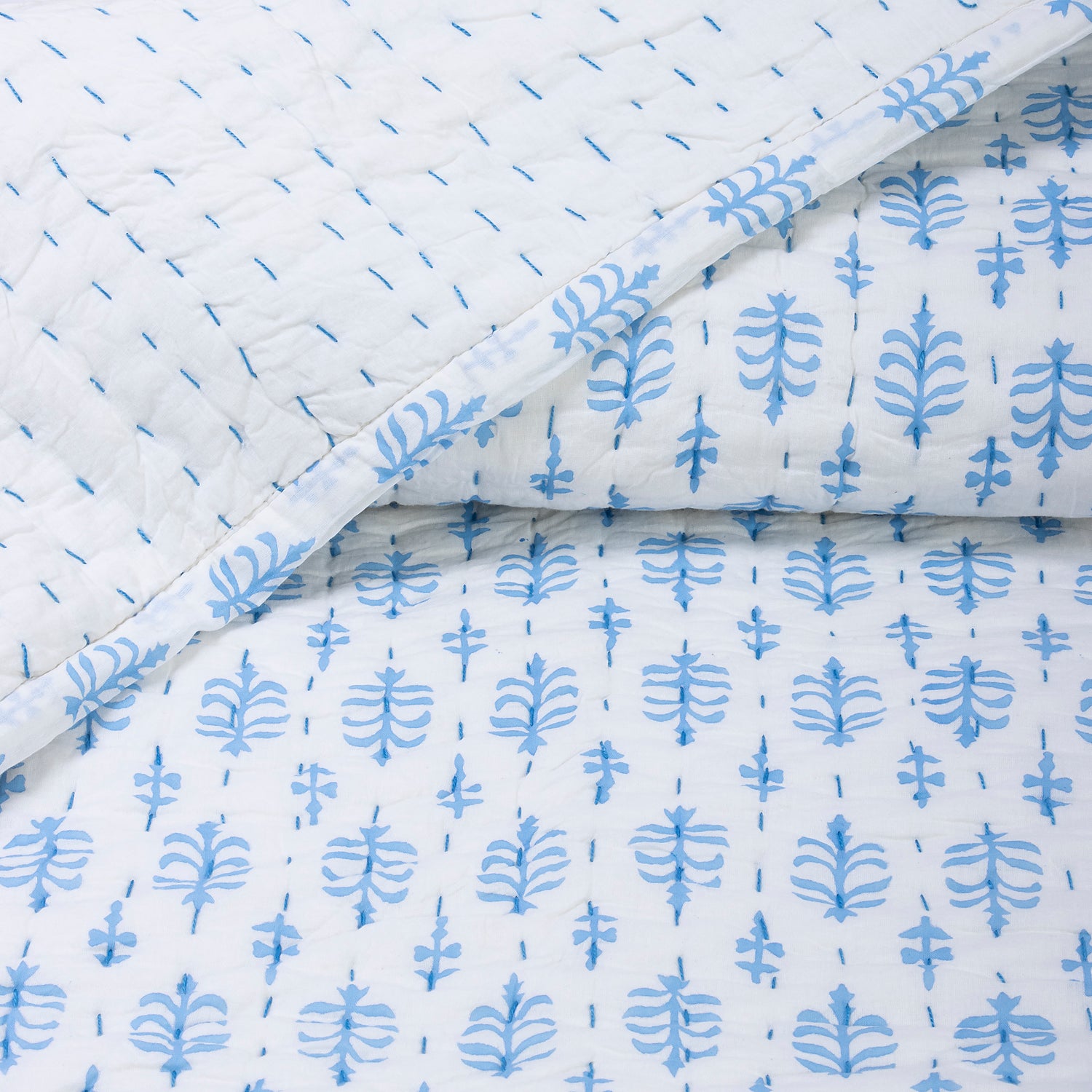 Sky Blue Floral Printed Soft Quilt Blanket