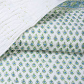 Green Floral Printed Kantha Double Quilt