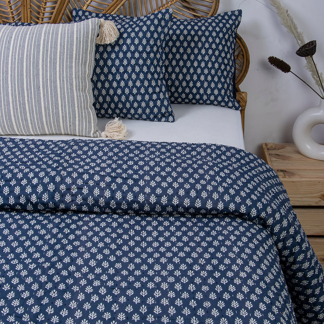 Blue Vintage Kantha Quilts & Cotton Rajai Blanket