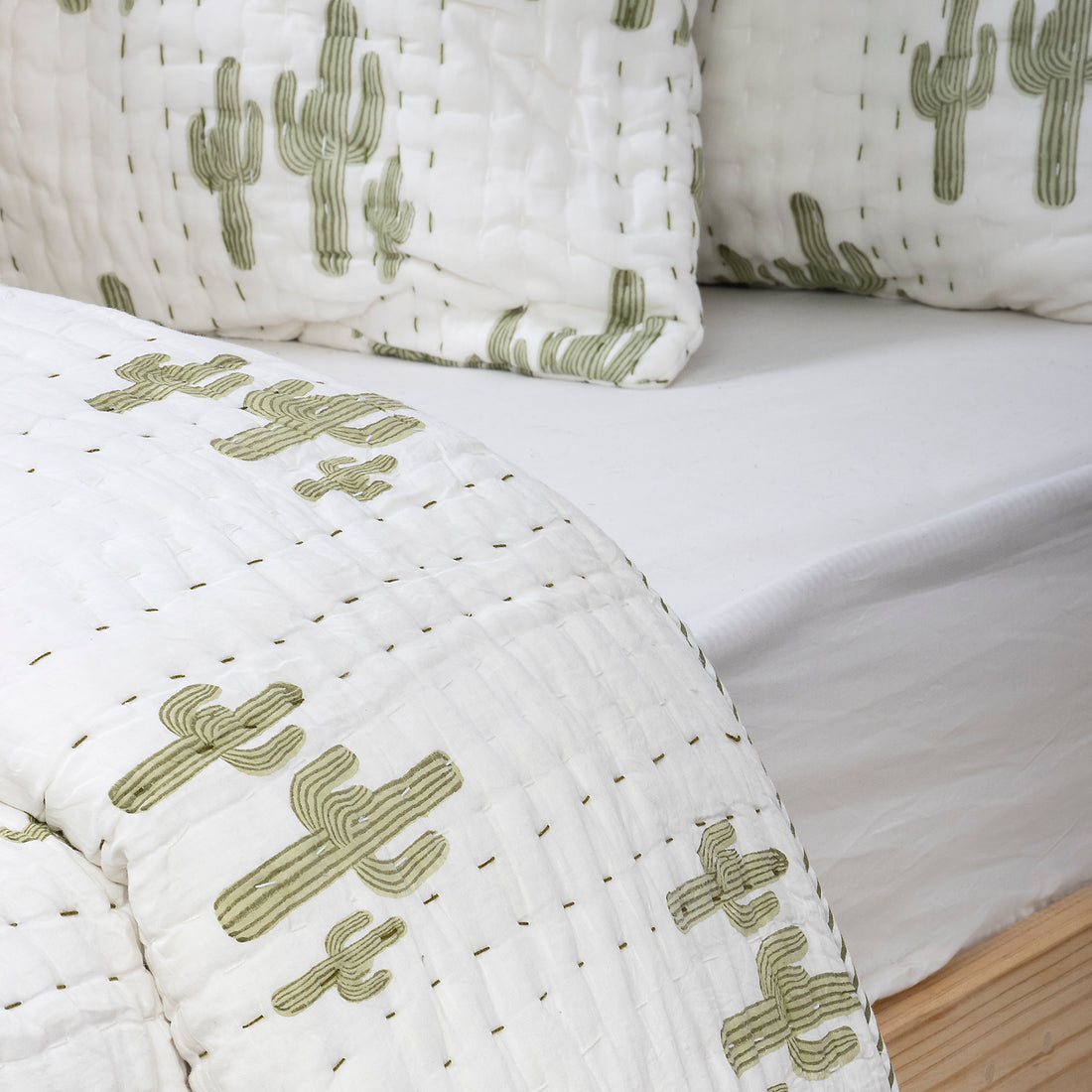 Green Cactus Printed Original Jaipuri Razai Double Bed