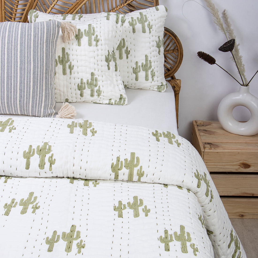 Green Cactus Printed Original Jaipuri Razai Double Bed