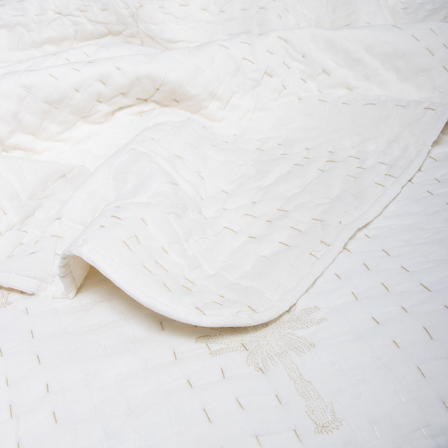 Reversible Hand Block Print Cotton Kantha Quilt Blanket