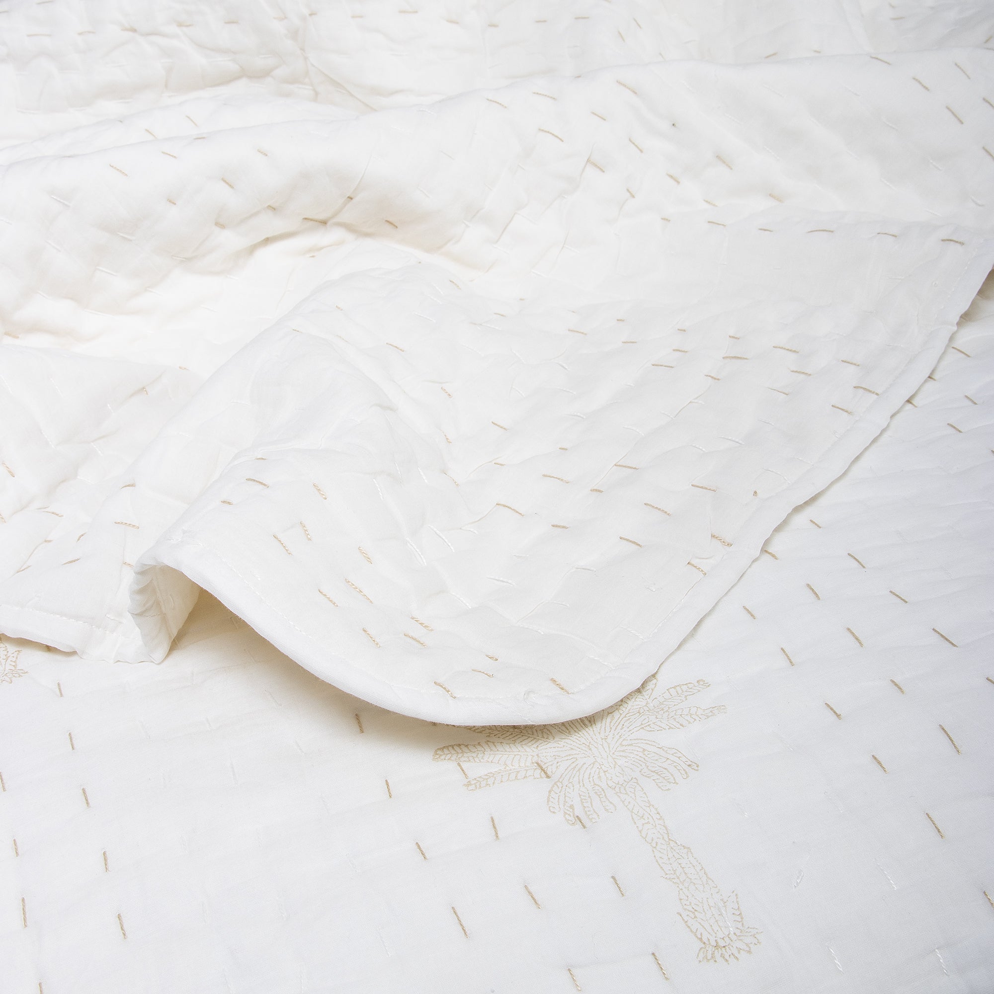 Reversible Hand Block Print Cotton Kantha Quilt Blanket
