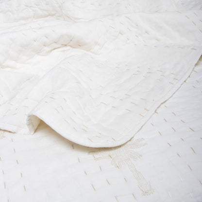 Reversible Hand Block Print Cotton Kantha Quilt Blanket