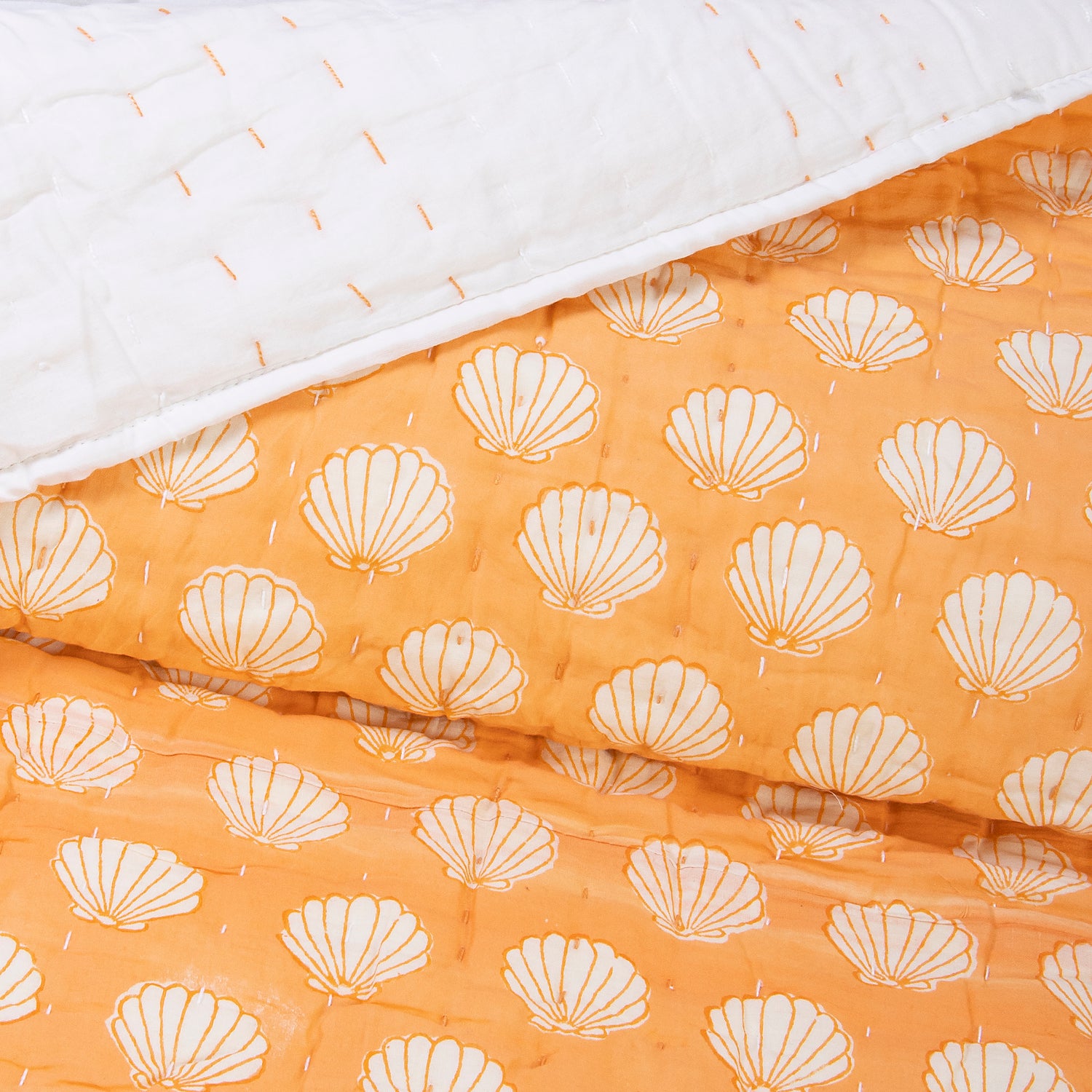Orange Block Print Cotton Blanket