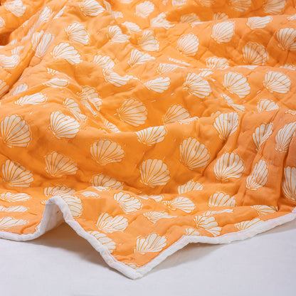 Orange Block Print Cotton Blanket