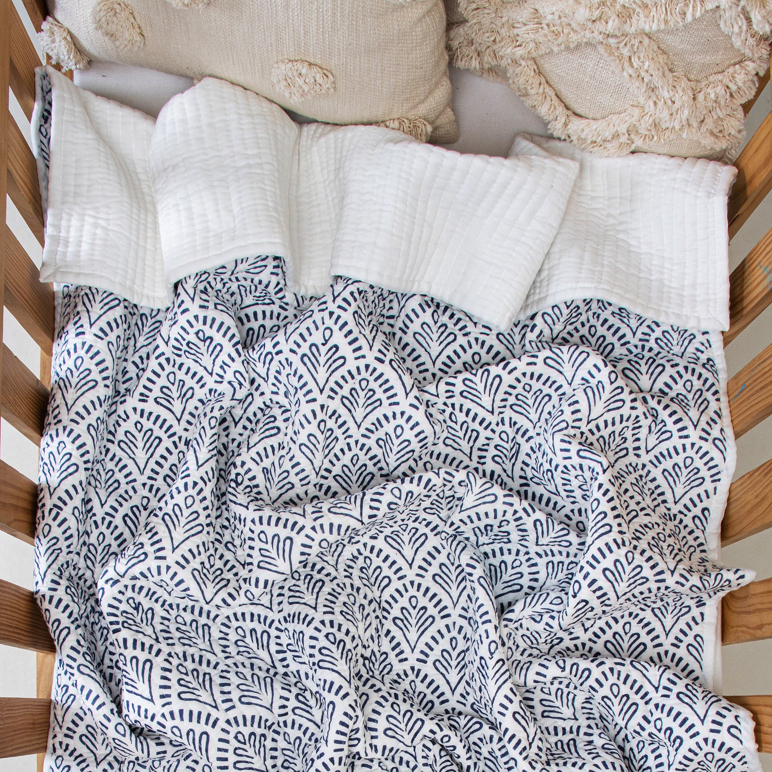 Blue Hand Printed Cotton Muslin Baby Blankets