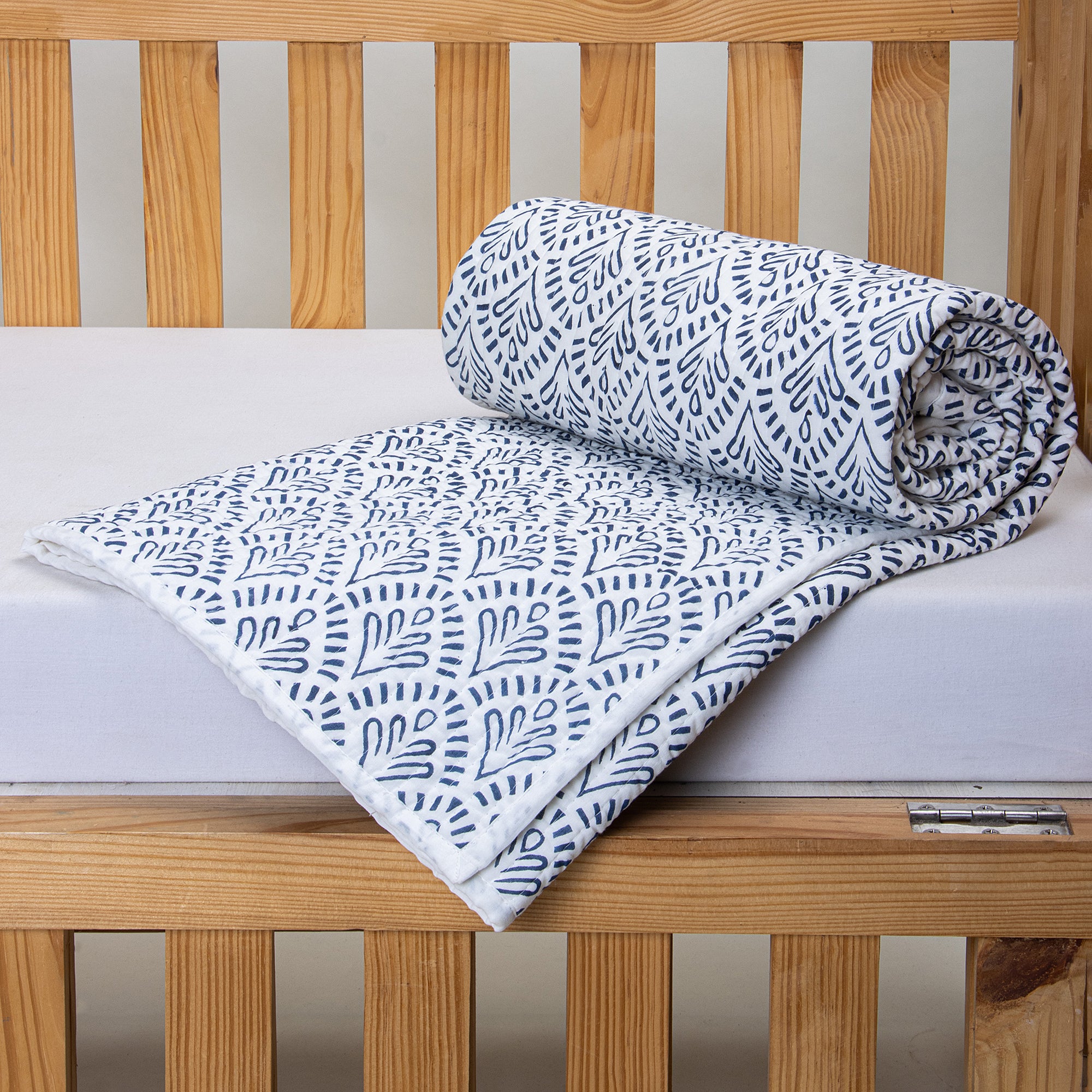 Blue Hand Printed Cotton Muslin Baby Blankets